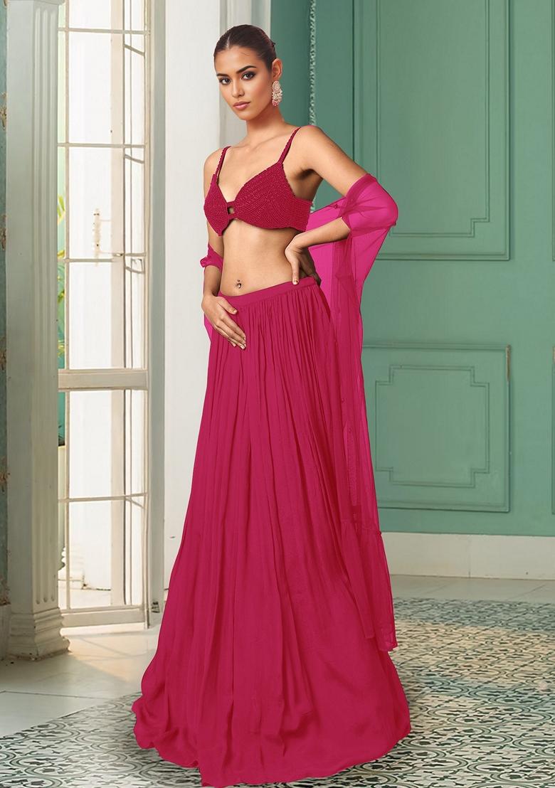 Pink Lehenga Set With Hand Embroidered Blouse And Dupatta