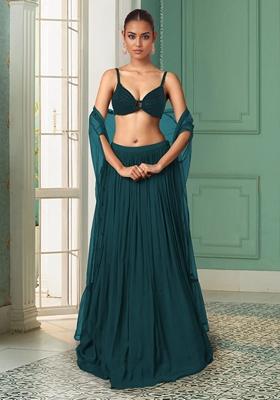 Green Lehenga Set With Hand Embroidered Blouse And Dupatta