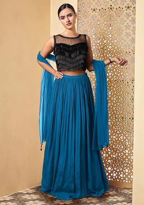 Blue Lehenga Set With Hand Embroidered Blouse And Dupatta