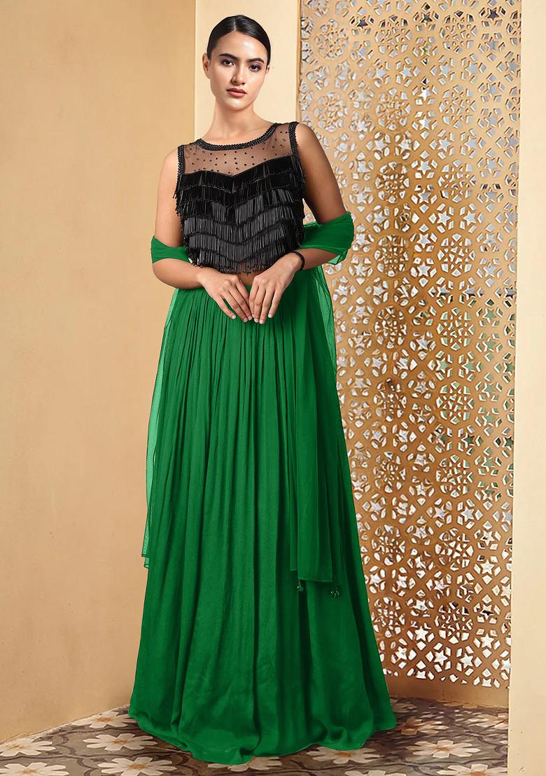 Green Lehenga Set With Hand Embroidered Blouse And Dupatta
