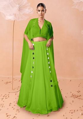 Green Lehenga Set With Hand Embroidered Blouse And Dupatta