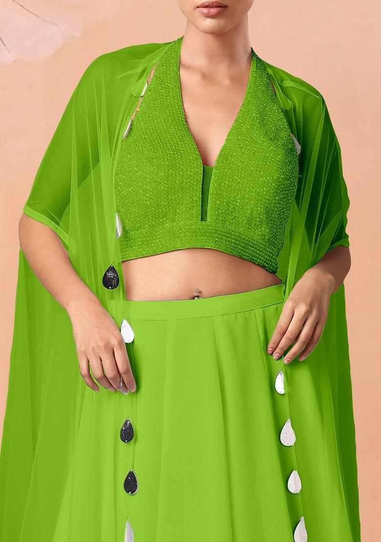 Green Lehenga Set With Hand Embroidered Blouse And Dupatta