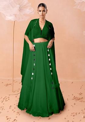 Green Lehenga Set With Hand Embroidered Blouse And Dupatta