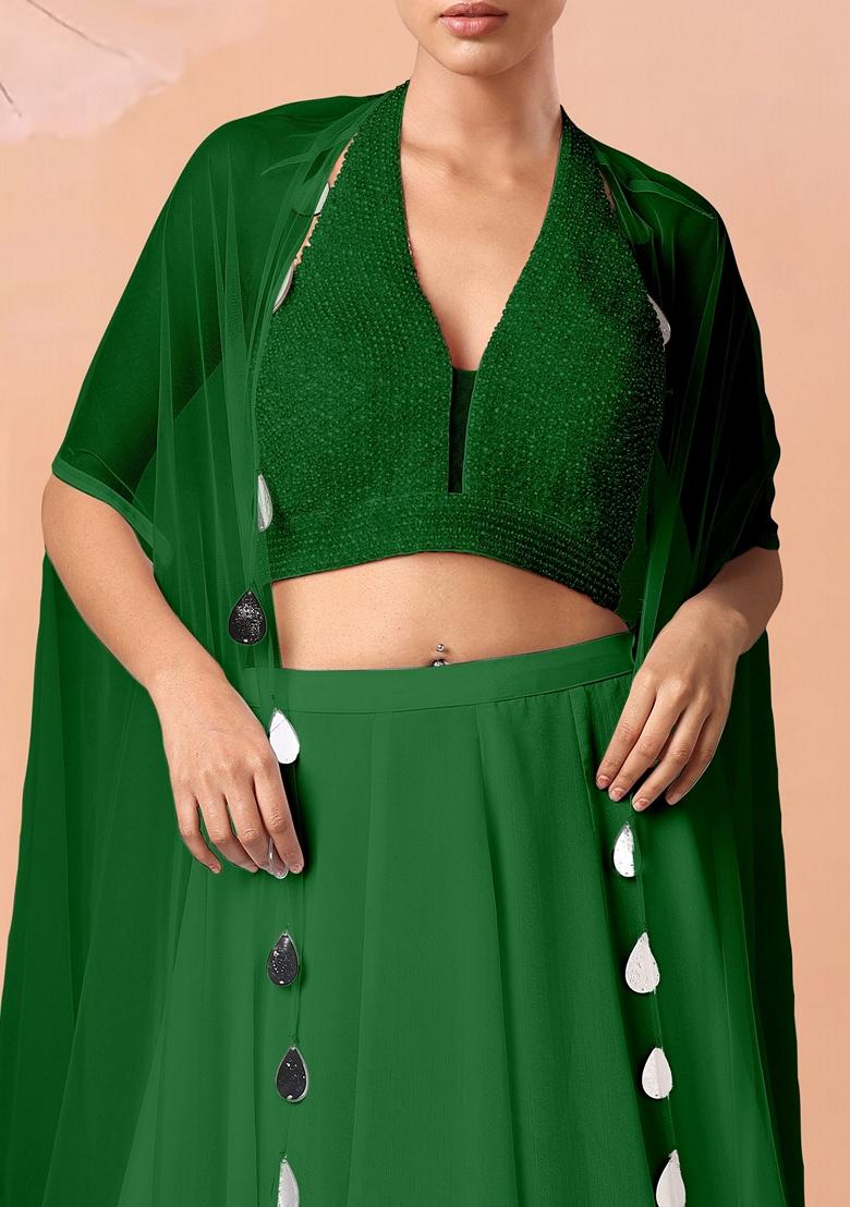 Green Lehenga Set With Hand Embroidered Blouse And Dupatta