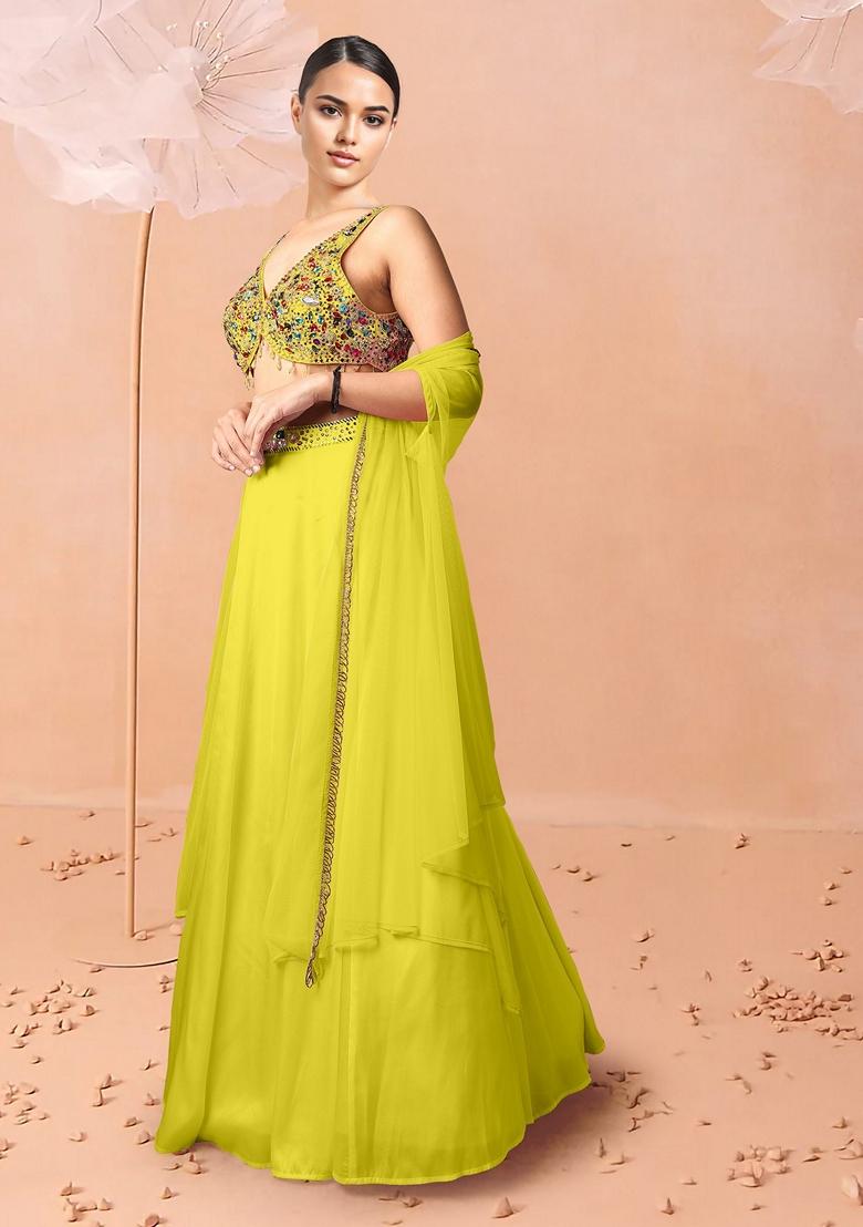 Yellow Lehenga Set With Hand Embroidered Blouse And Dupatta