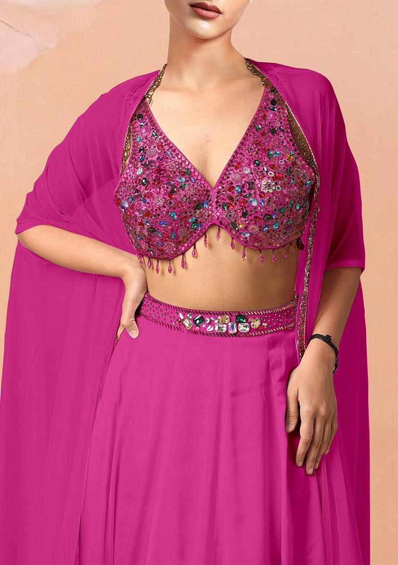 Pink Lehenga Set With Hand Embroidered Blouse And Dupatta