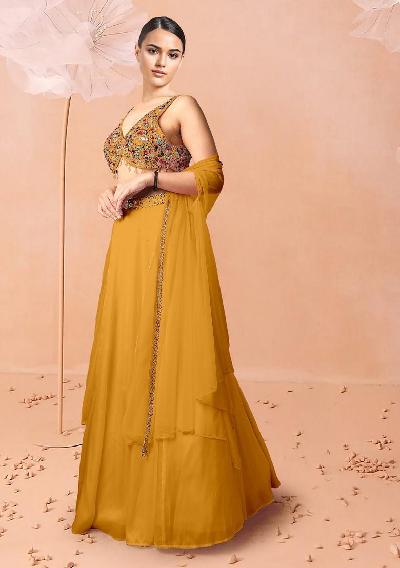 Yellow Lehenga Set With Hand Embroidered Blouse And Dupatta