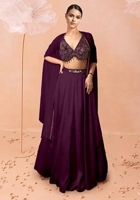 Purple Lehenga Set With Hand Embroidered Blouse And Dupatta