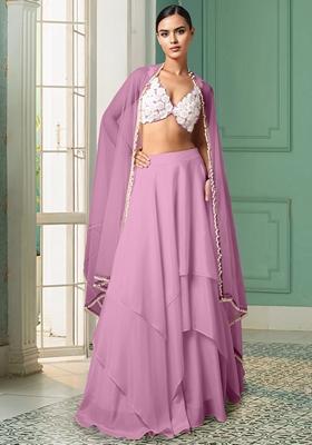 Pink Lehenga Set With Hand Embroidered Blouse And Dupatta
