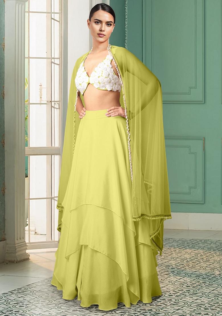 Yellow Lehenga Set With Hand Embroidered Blouse And Dupatta