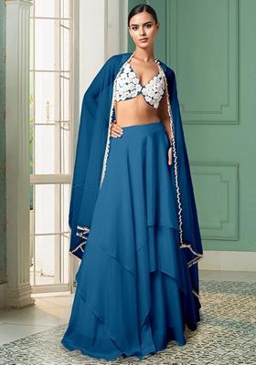 Blue Lehenga Set With Hand Embroidered Blouse And Dupatta