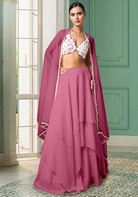 Pink Lehenga Set With Hand Embroidered Blouse And Dupatta