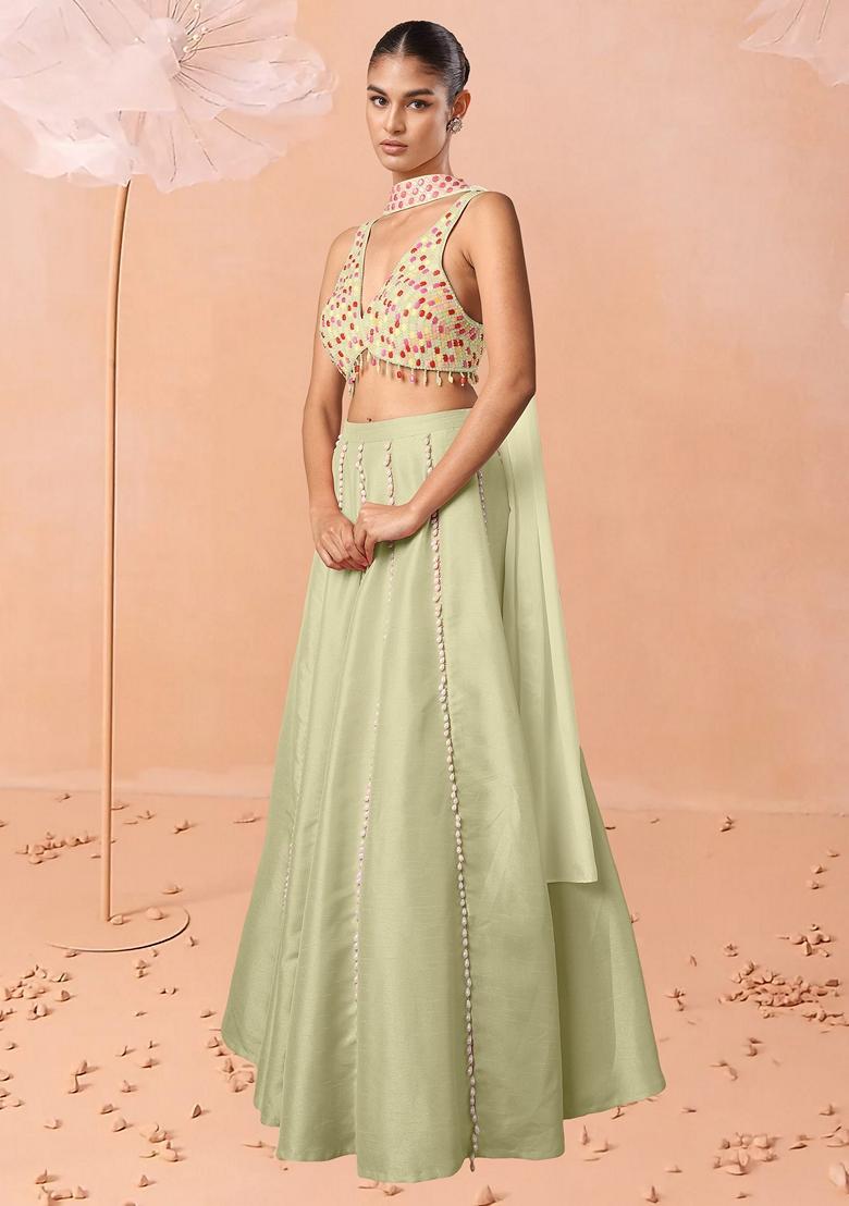 Beige Lehenga Set With Hand Embroidered Blouse And Dupatta