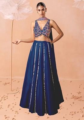 Blue Lehenga Set With Hand Embroidered Blouse And Dupatta
