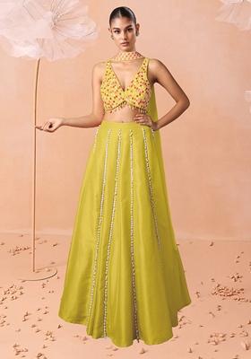 Yellow Lehenga Set With Hand Embroidered Blouse And Dupatta