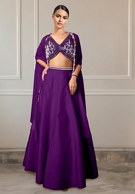 Purple Lehenga Set With Hand Embroidered Blouse And Jacket