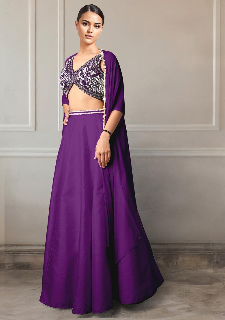 Purple Lehenga Set With Hand Embroidered Blouse And Jacket