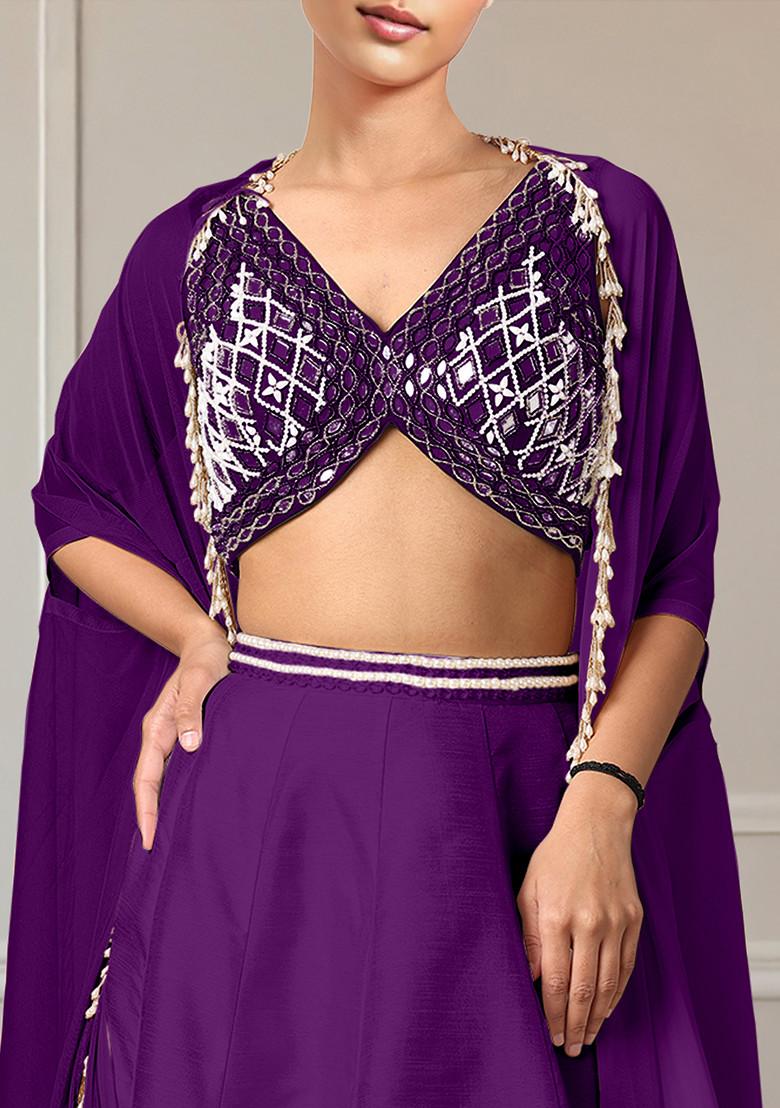 Purple Lehenga Set With Hand Embroidered Blouse And Jacket