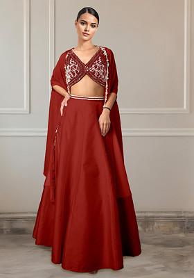 Maroon Lehenga Set With Hand Embroidered Blouse And Jacket