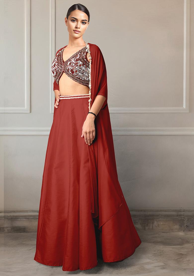 Maroon Lehenga Set With Hand Embroidered Blouse And Jacket