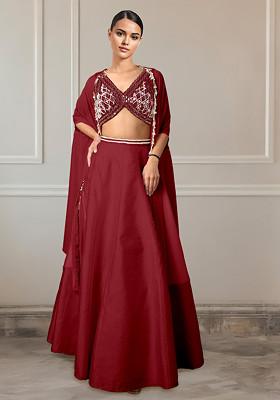 Maroon Lehenga Set With Hand Embroidered Blouse And Jacket