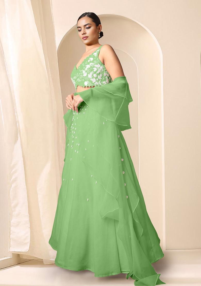 Green Lehenga Set With Hand Embroidered Blouse And Dupatta