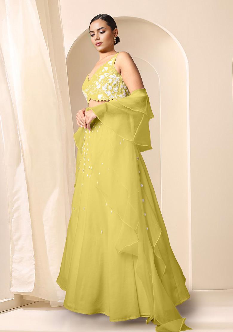 Yellow Lehenga Set With Hand Embroidered Blouse And Dupatta