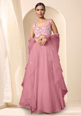Pink Lehenga Set With Hand Embroidered Blouse And Dupatta