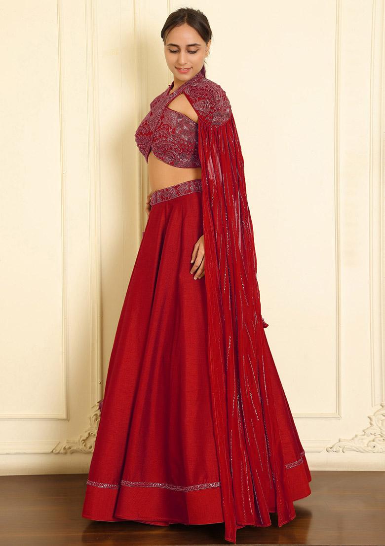 Pink Lehenga Set With Hand Embroidered Blouse