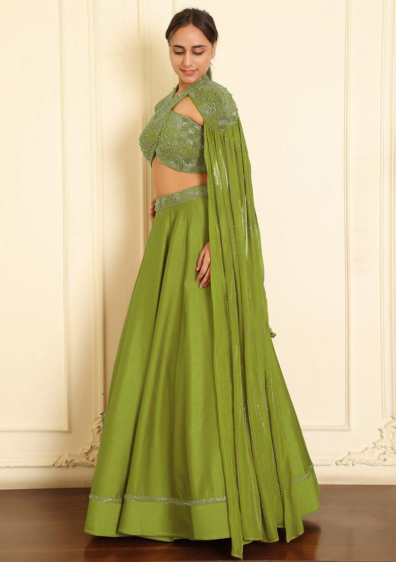 Green Lehenga Set With Hand Embroidered Blouse