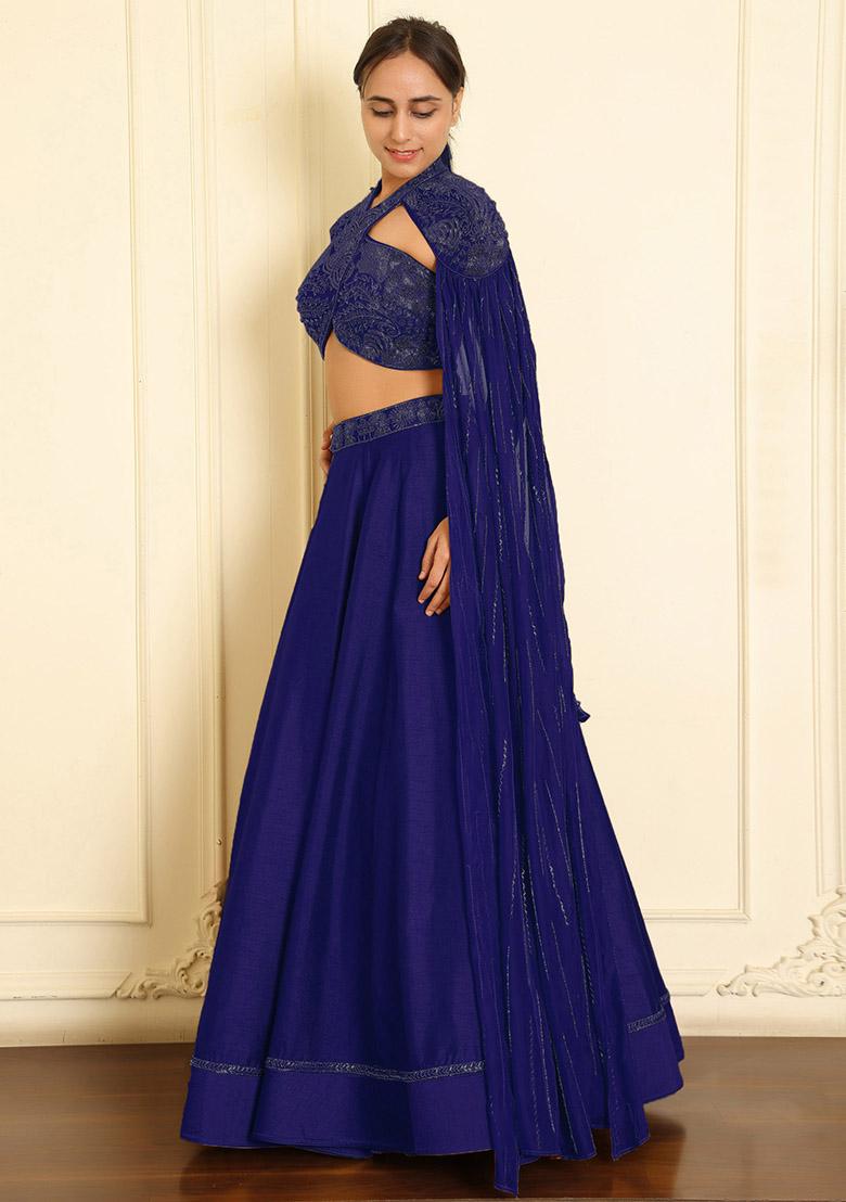 Blue Lehenga Set With Hand Embroidered Blouse