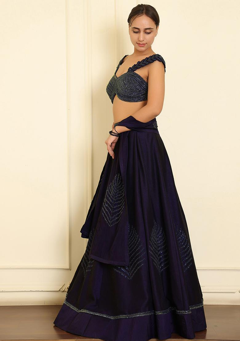 Purple Lehenga Set With Hand Embroidered Blouse And Dupatta