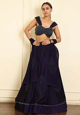 Blue Lehenga Set With Hand Embroidered Blouse And Dupatta