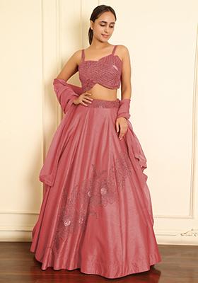 Peach Lehenga Set With Hand Embroidered Blouse And Dupatta