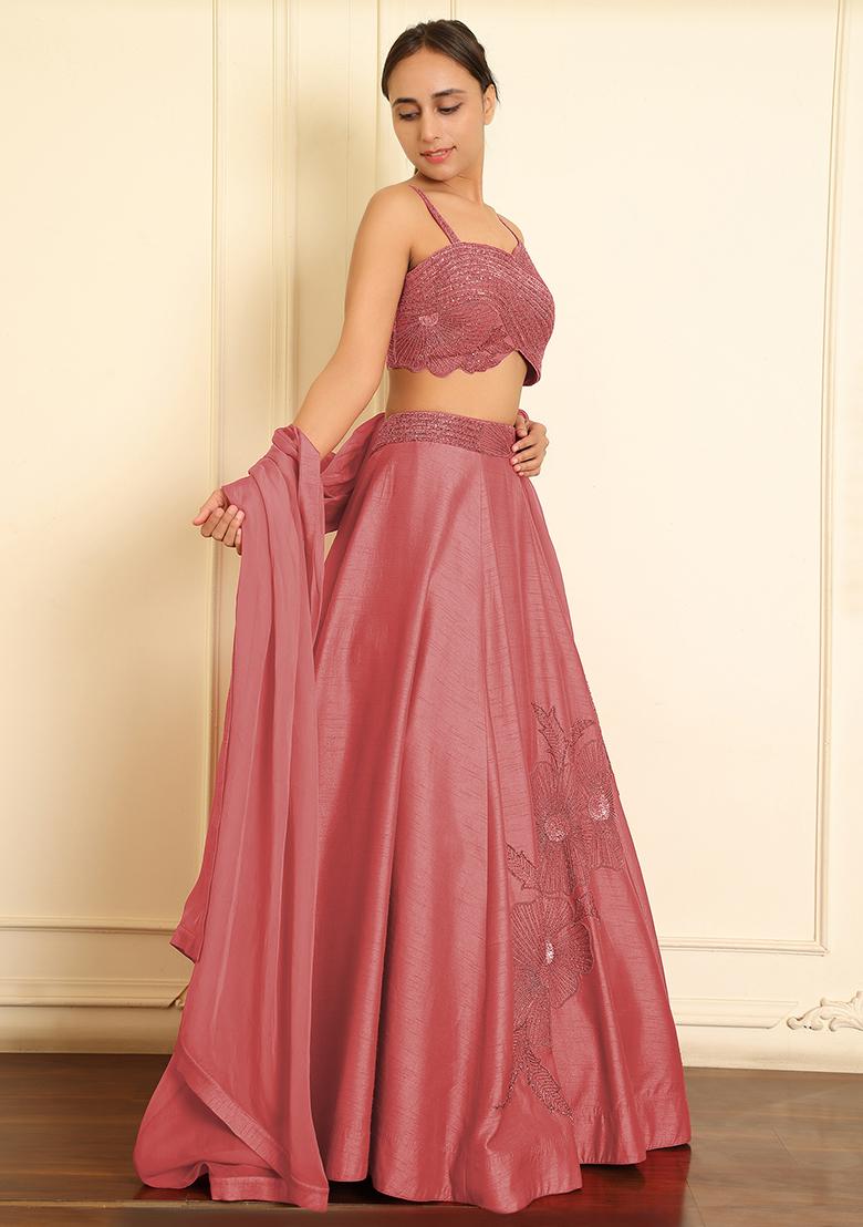 Peach Lehenga Set With Hand Embroidered Blouse And Dupatta
