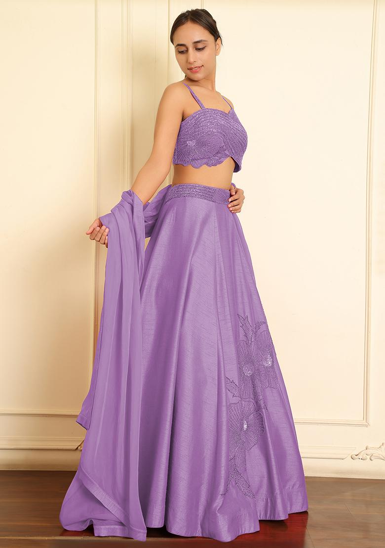 Purple Lehenga Set With Hand Embroidered Blouse And Dupatta