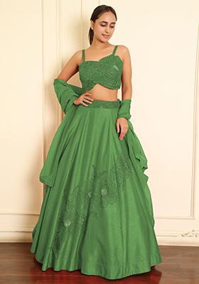 Green Lehenga Set With Hand Embroidered Blouse And Dupatta