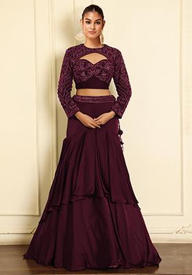 Maroon Lehenga Set With Hand Embroidered Blouse