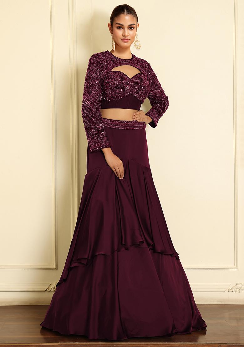 Maroon Lehenga Set With Hand Embroidered Blouse