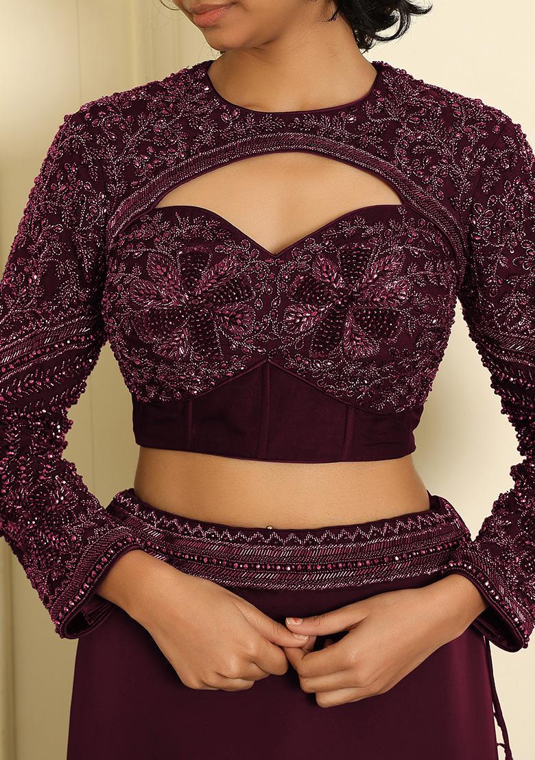 Maroon Lehenga Set With Hand Embroidered Blouse