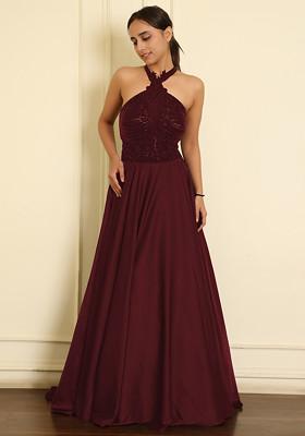 Maroon Lehenga Set With Hand Embroidered Blouse