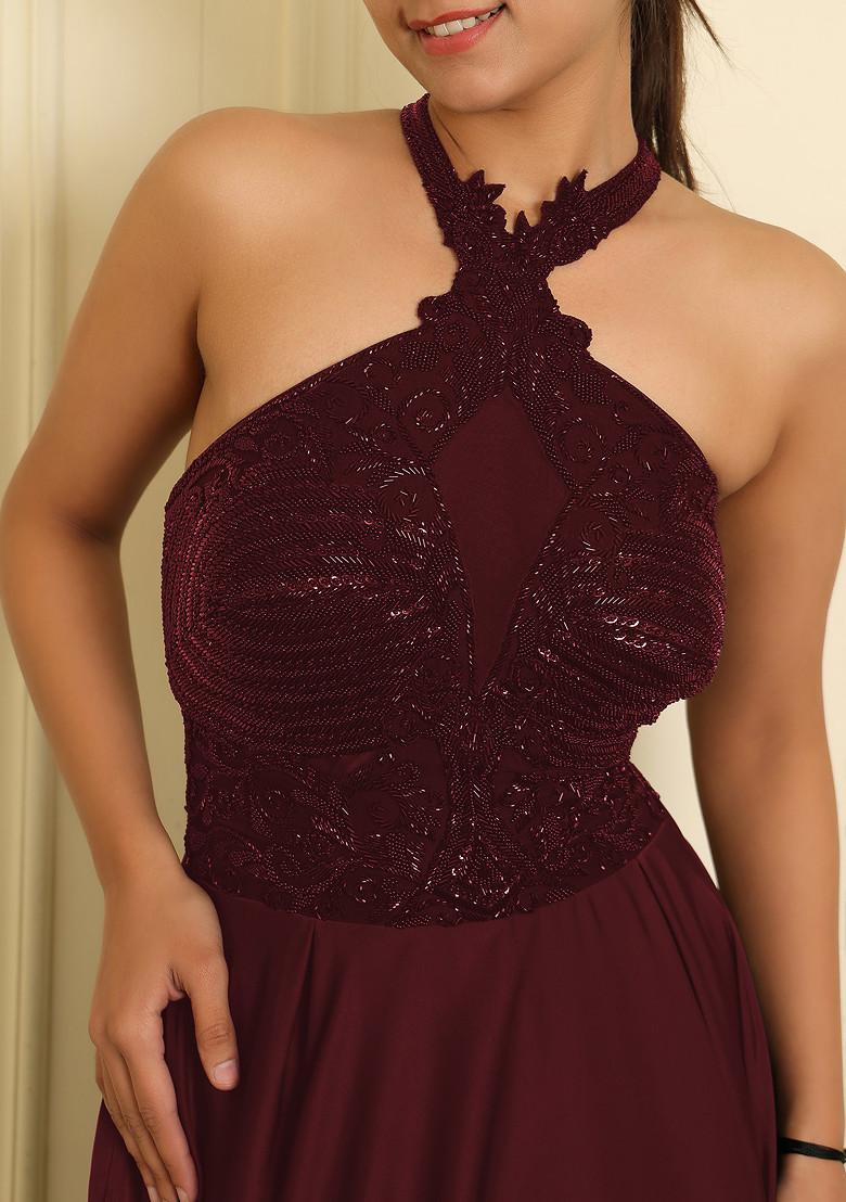 Maroon Lehenga Set With Hand Embroidered Blouse