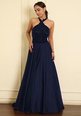 Blue Lehenga Set With Hand Embroidered Blouse