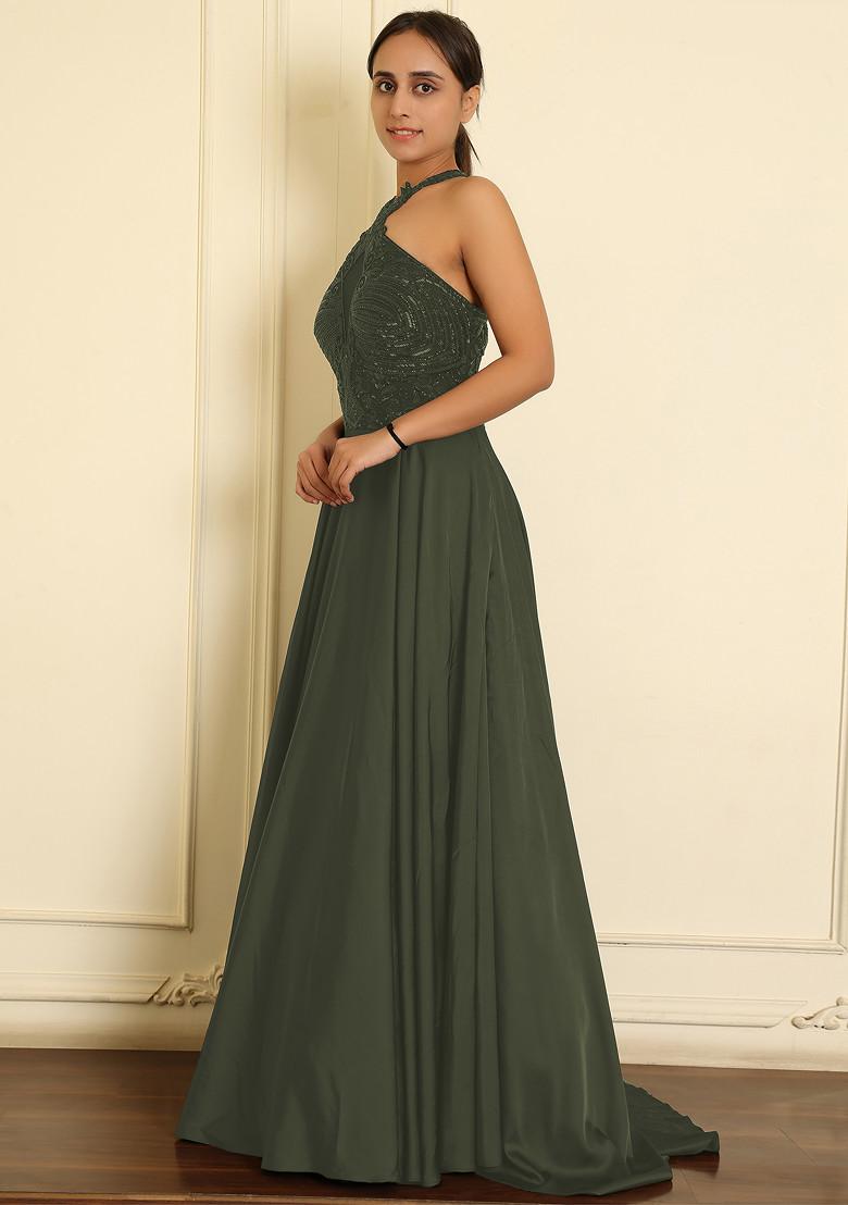 Olive Lehenga Set With Hand Embroidered Blouse