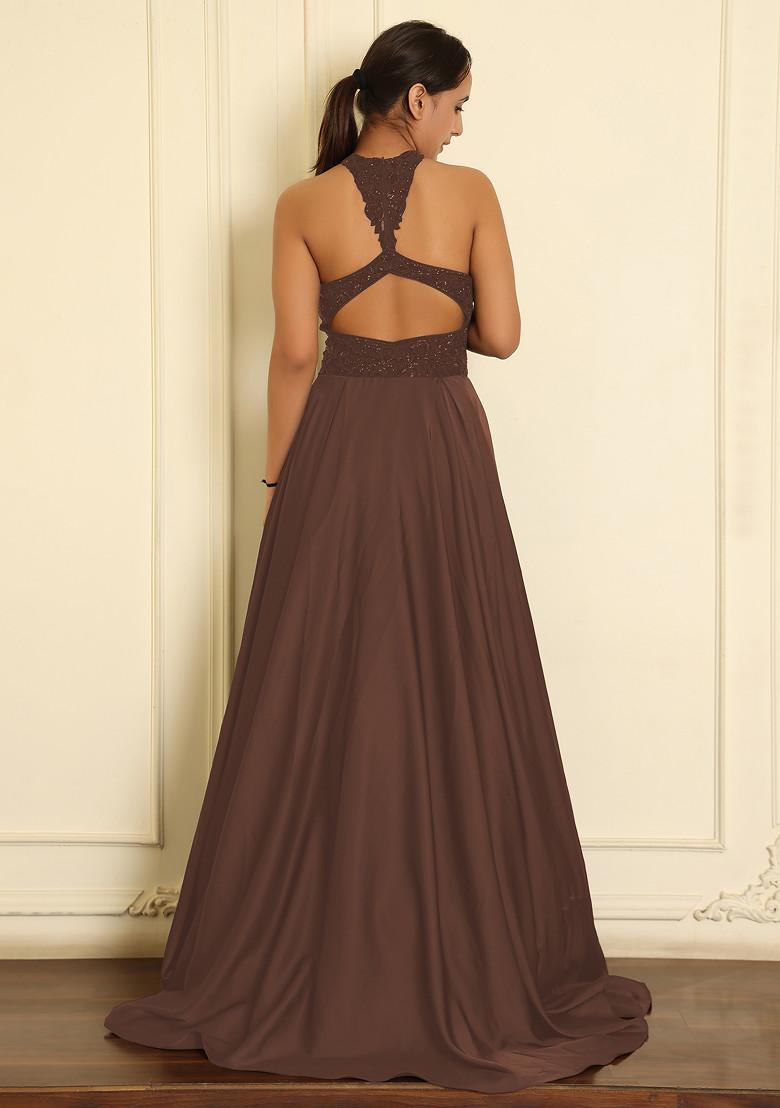 Brown Lehenga Set With Hand Embroidered Blouse