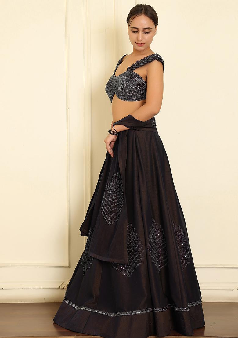 Brown Lehenga Set With Hand Embroidered Blouse And Dupatta