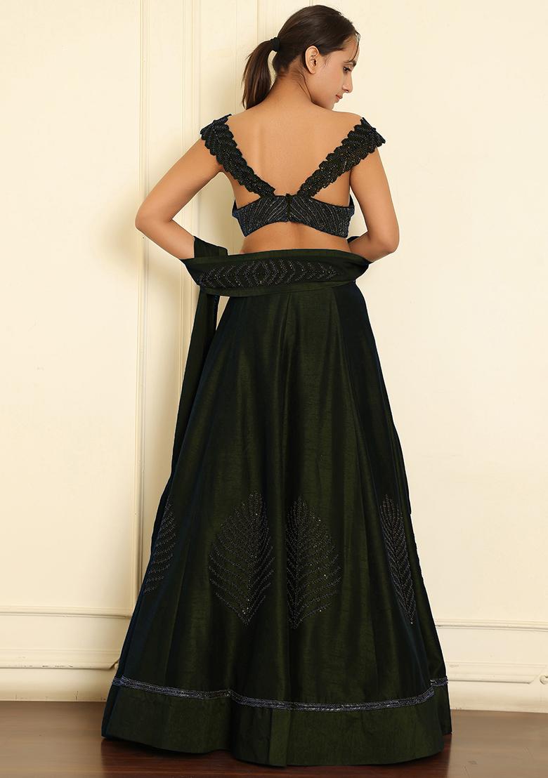 Green Lehenga Set With Hand Embroidered Blouse And Dupatta
