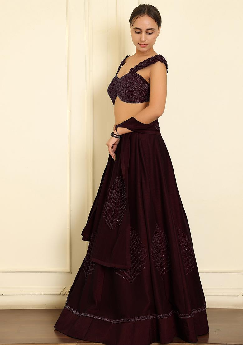 Maroon Lehenga Set With Hand Embroidered Blouse And Dupatta
