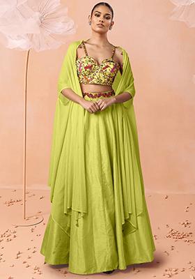 Green Lehenga Set With Hand Embroidered Blouse And Dupatta
