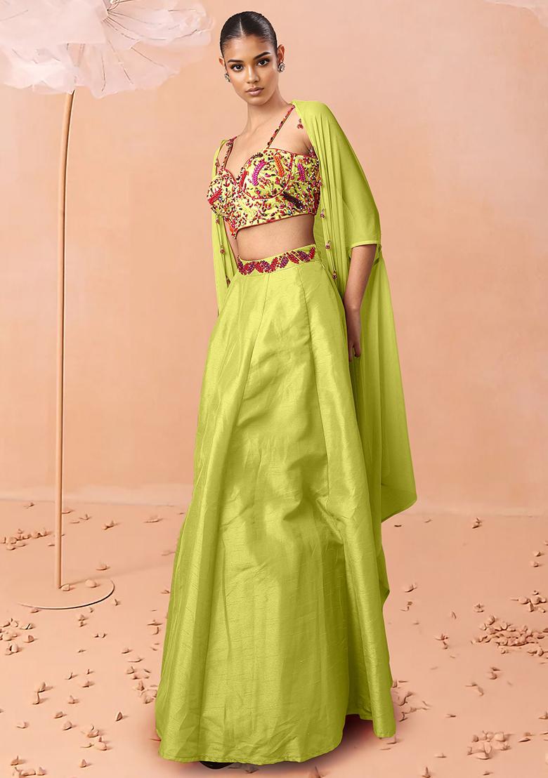 Green Lehenga Set With Hand Embroidered Blouse And Dupatta